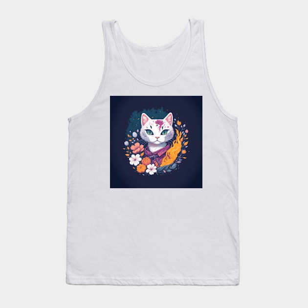 Floral Cat Tank Top by Fanbros_art